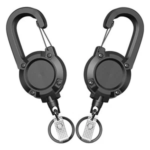 2 Pack Retractable Keychain Heavy Duty Badge Reel Black ID Holder Clip - Picture 1 of 7