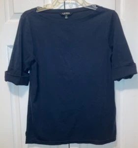 Ralph Lauren Black Label Woman's Short Sleeve Navy Blue T Shirt Top Sz L - Picture 1 of 6