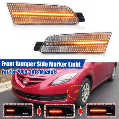 Sequential For 2009-2013 Mazda 6 Clear LED Side Marker Turn Signal Light Lamp - Image 1 of 4