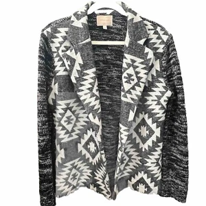 SKIES ARE BLUE Womens XL Southwestern Aztec Black White Open Cardigan Blazer - Picture 1 of 15