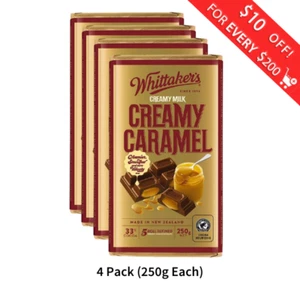 Whittaker's Creamy Caramel Chocolate Block 250g (Pack of 4) (Made in New Zealand - Picture 1 of 4