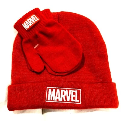 Conjunto de gorro y mitones tejidos con logotipo de Marvel para niños pequeños 2t-4t Foto 1 de 4