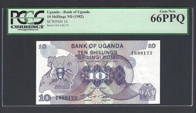 Uganda 10 Shillings ND(1982) P16 Uncirculated Graded 66 - Image 1 of 2