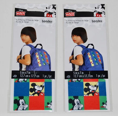 New Lot of 2 Bondex Disney Mickey Mouse Multicolor Iron-On Twill Patches 5X7 - Image 1 of 4