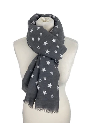 Tuch Schal Halstuch Damen Grau Sterne Weiß Sommertuch Lang Fransen Boom It