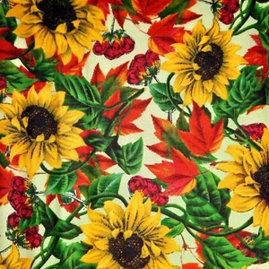 3 Seasonal Fat Quarter Sunflowers and Autumn Fall Leaves Cotton David Textiles - Picture 1 of 4