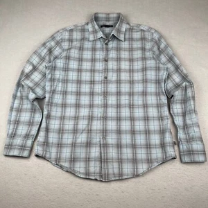 John Varvatos Shirt Mens Large Blue Gray Plaid Button Up Trimmed Oxford  - Picture 1 of 13
