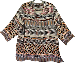 Rose & Olive VNeck Blouse Top Womens 2X Popover Tribal Boho Print - Picture 1 of 9