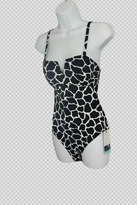 M&S COLLECTION BLACK MIX TUMMY CONTROL PRINTED V-NECK SWIMSUIT - Picture 1 of 4