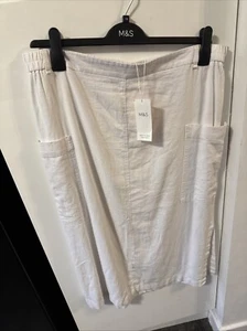 M&S White Linen Midi Skirt 18 BNWT - Picture 1 of 4