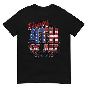 Fireworks Happy 4th Of July US Flag American 4th Of July T-Shirt - Picture 1 of 17