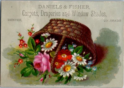 Tarjetas comerciales victorianas 1880 Daniels & Fisher Store, alfombras, cortinas, Denver, CO Foto 1 de 2