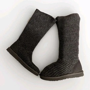 Ugg Women's Knit 8 Gray Silver Cardy Tall Knit Slouch Boot Sheep Skin Lined - Picture 1 of 20