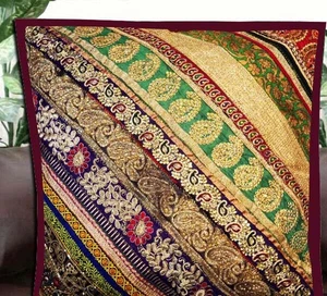 24" Handmade Patchwork Beaded Embroidered Throw Living Room Cushion Pillow Cover - Picture 1 of 8