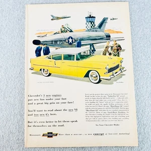 Chevrolet Bel Air 4-Door Sedan 1954 Vintage Print Ad Yellow Airforce Jet Fighter - Picture 1 of 1