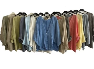 Womens Italian Overtop/ Cardigan Layering Linen One Button Long Sleeve Top - Picture 1 of 21