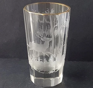 Glas Becher Jagd Hirsch handgraviert um 1900 M433 - Picture 1 of 18