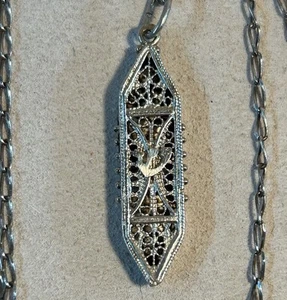 Vintage Sterlingsilber jemenitische filigrane Mezuzah Anhänger Halskette 19,75" Judaica - Bild 1 von 5