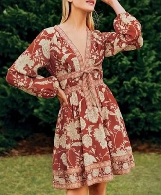 Antonio Melani NormaJean Floral Dress BOHO Deep V Long Puff Sleeve Sz 2 NWT$199 - Image 1 of 4