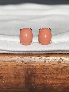 .925 SS OVAL NATURAL UNTREATED AAA QLTY PINK CORAL CAB EARRINGS. 9X7MM - Bild 1 von 3
