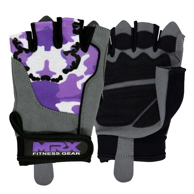 Guantes de levantamiento de pesas para mujeres gimnasio entrenamiento ejercicio y fitness camuflaje púrpura Foto 1 de 4