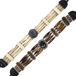 Buffalo Bone Choker Leather Beaded Agate Stone Tribal Native American Necklace - Picture 1 of 6