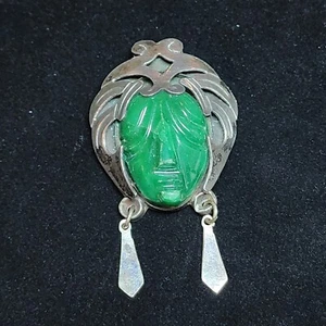 Vintage Sterlingsilber Onyx Gesichtsmaske signiert PJB Taxco Mexiko Brosche/Anhänger - Bild 1 von 8