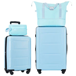 4pc ABS Hardside Luggage Set 20" 24" Suitcase Travel Bag Spinner TSA Lock Blue - Picture 1 of 20