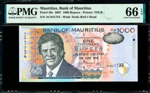 Mauritius 1000 Rupien 2007 Pick-59c EDELSTEIN UNC PMG 66 EPQ - Bild 1 von 2