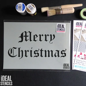 Feliz Navidad Antiguo Inglés Tienda Manualidades Decoración Plantilla Ventana - Imagen 1 de 6