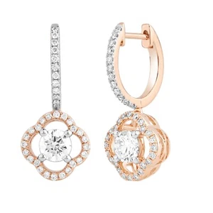 14K Rose Gold 1.5Ct Lab Grown Round Diamond Women's Drop Dangle Clover Earrings - Picture 1 of 9