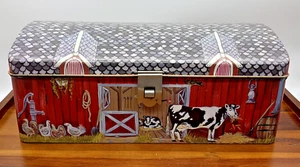Vintage Tin Litho Barn Country Farm Animals with Latch 13" X 7" X 5.5" Box EUC - Picture 1 of 14