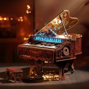 FUNPOLA Moving Piano Booknook Wooden Puzzle 3D Assembly Kit with LED New From JP - Picture 1 of 6