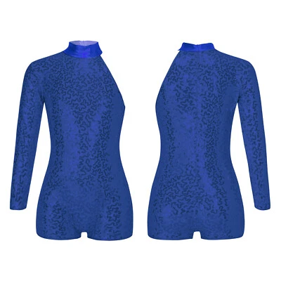 Girls Sequins Single Longsleeve Ballet Gymnastic Leotard Biketard Unitards - Image 1 of 3