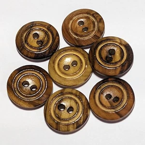 20mm Olive Wood Natural Burned 2 Hole Buttons - Picture 1 of 3