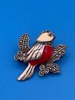 Sterling Silver Red And White Bird Brooch