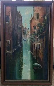 Vintage "View at Canal, in Venice Italy" Painting, Oil Paint - Picture 1 of 3