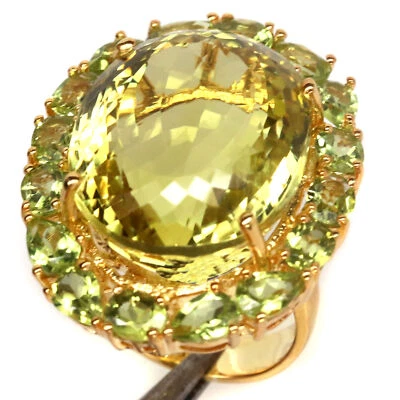 19 X 24 mm. Anillo de cuarzo limón y peridoto verde para mujer de plata de ley 925 Foto 1 de 4