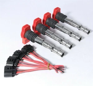 Kit de 4 bobinas de encendido y enchufes rojos aptos para AUDI A4 A6 A8 3.0 V6 06C905115L - Imagen 1 de 6