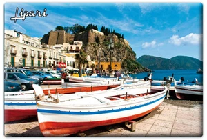 Magnet Rectangular Magnet Sicily Sea Harbour Boats Lipari Islands Aeolian - Imagen 1 de 1