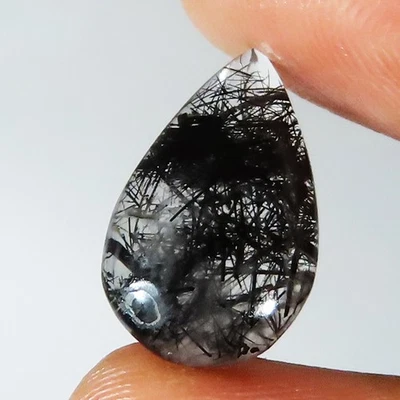 Natural Black RUTILE QUARTZ Pear Cabochon Gemstone 6.45 CT 11x18x4 mm LM-71 - Image 1 of 4