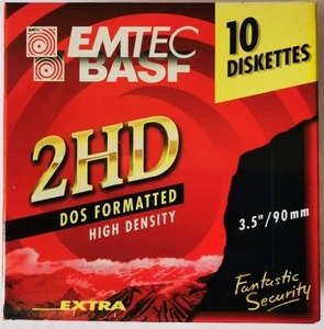 10 Discos EMTEC BASF 3.5" 1.44MB 2HD Nuevos, Formato DOS Aún Soldados - Imagen 1 de 3