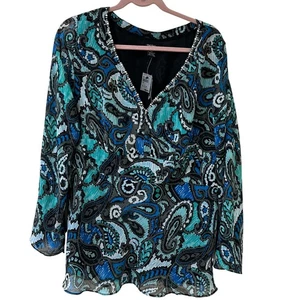 Bob Mackie Studio NWT Womens Sz 16W Blue Floral Blouse Babydoll Art to Wear  - Picture 1 of 5