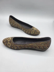 Donald J Pliner Hasin Brown Gold 5m Beaded Ballarina Aztec Tribal Flats ITALY - Picture 1 of 8