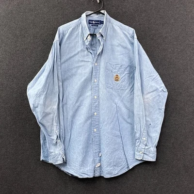 Ralph Lauren Mens Large Long Sleeve Button Down Shirt Blue Chambray Pocket Crest - Image 1 of 4