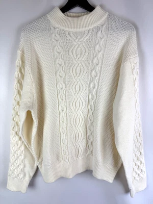 Urban Outfitters Women's Ivory High Neck Long Sleeve Cable Knit Sweater Small S - Image 1 of 4