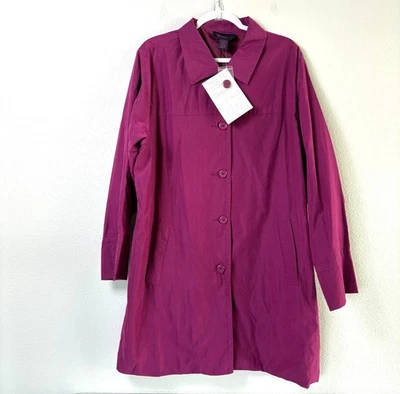 Denim & Co Microfiber 3/4 Length Coat Size 2X Purple Button Front A65636 NWT - Image 1 of 4