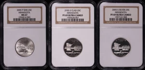 2005-P&S SMS, Clad, & Silver Minnesota State Quarter Set NGC MS-67 & PF-69 UC - Picture 1 of 2