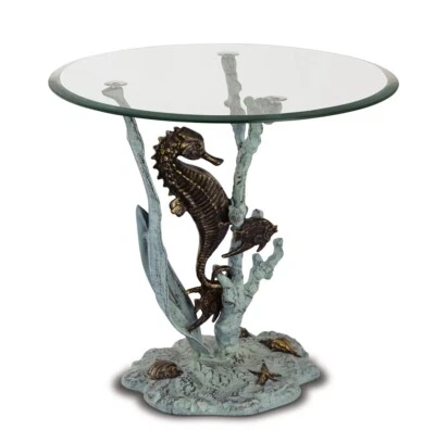 Seahorse End Table Nautical Coastal Tropical Sea Horse Sculpture SPI Home 53065 - Image 1 of 4