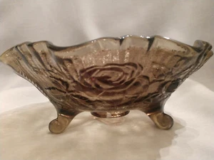 IMPERIAL GLASS CO ABIERTO ROSA ÁMBAR/MARRÓN 8" CUENCO CON VOLANTES CON PATAS - Imagen 1 de 11